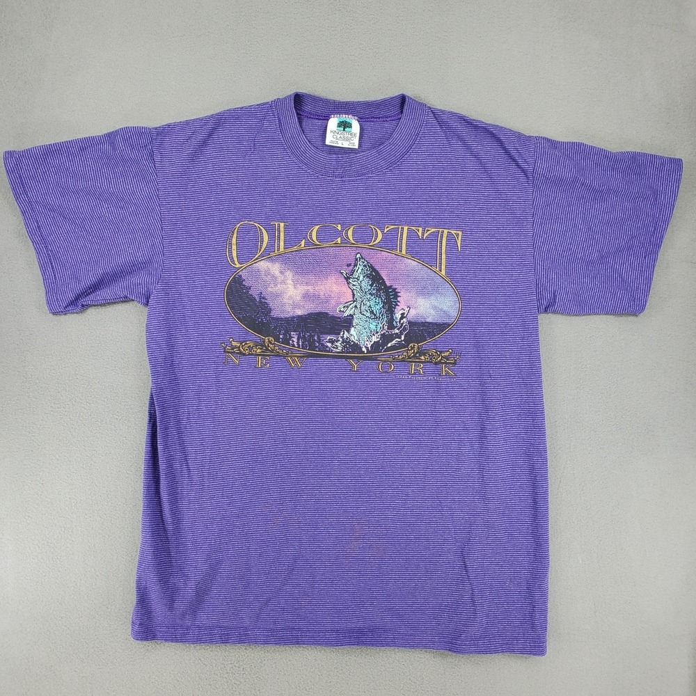 Vintage Olcott Beach NY Fishing Tee Kingstree Classic USA Single Stitch‎ L